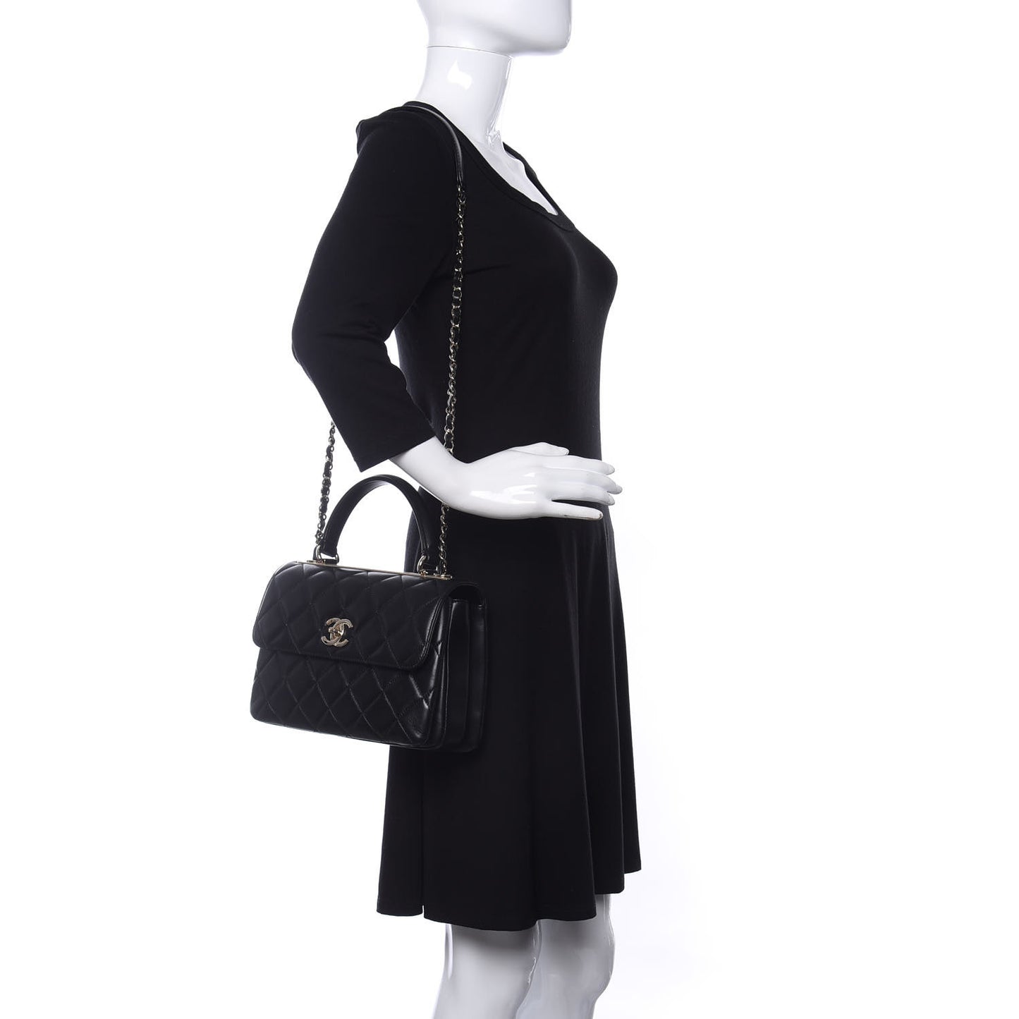 Lambskin Quilted Small Trendy CC Dual Handle Flap Bag Black