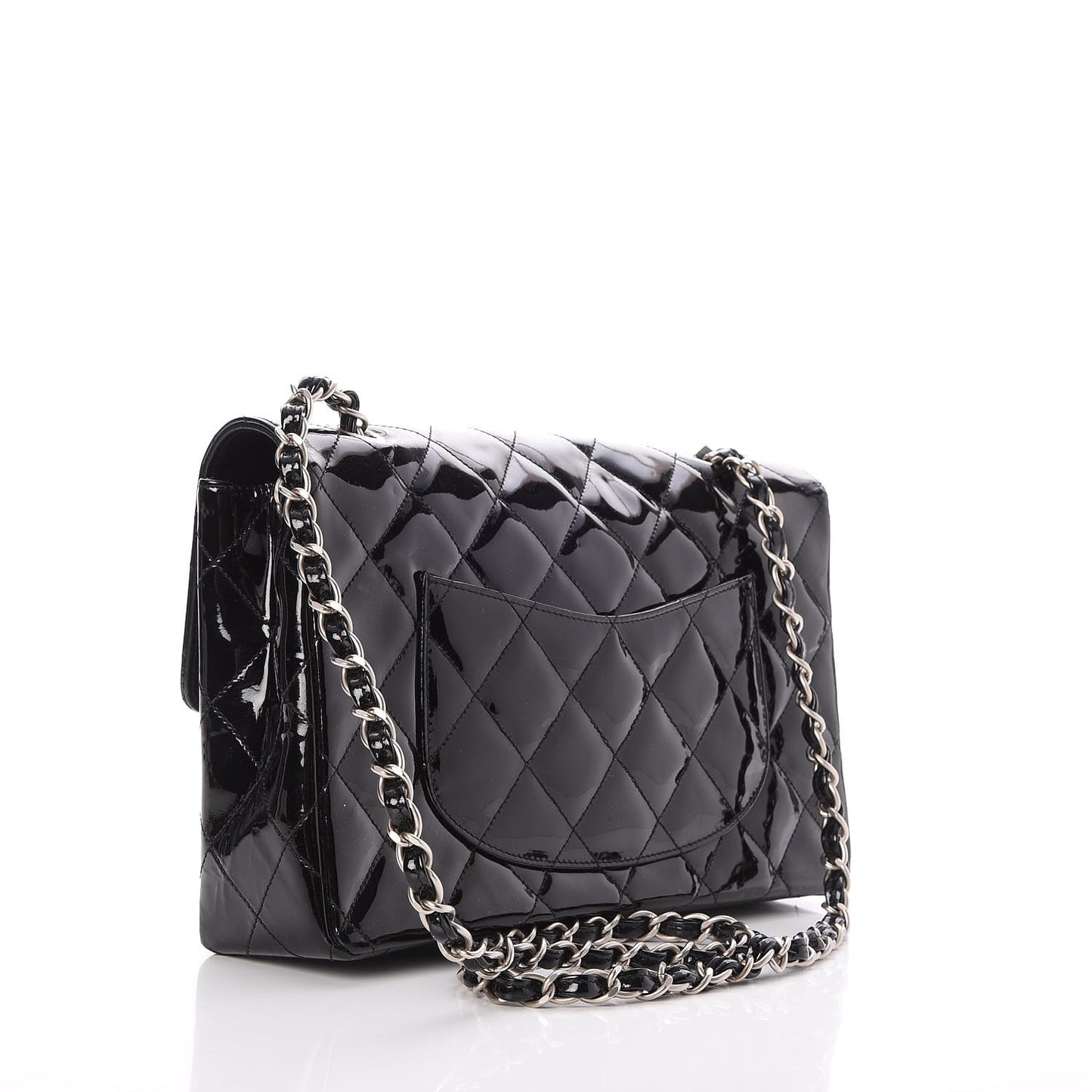Patent Quilted Medium Single Flap Black