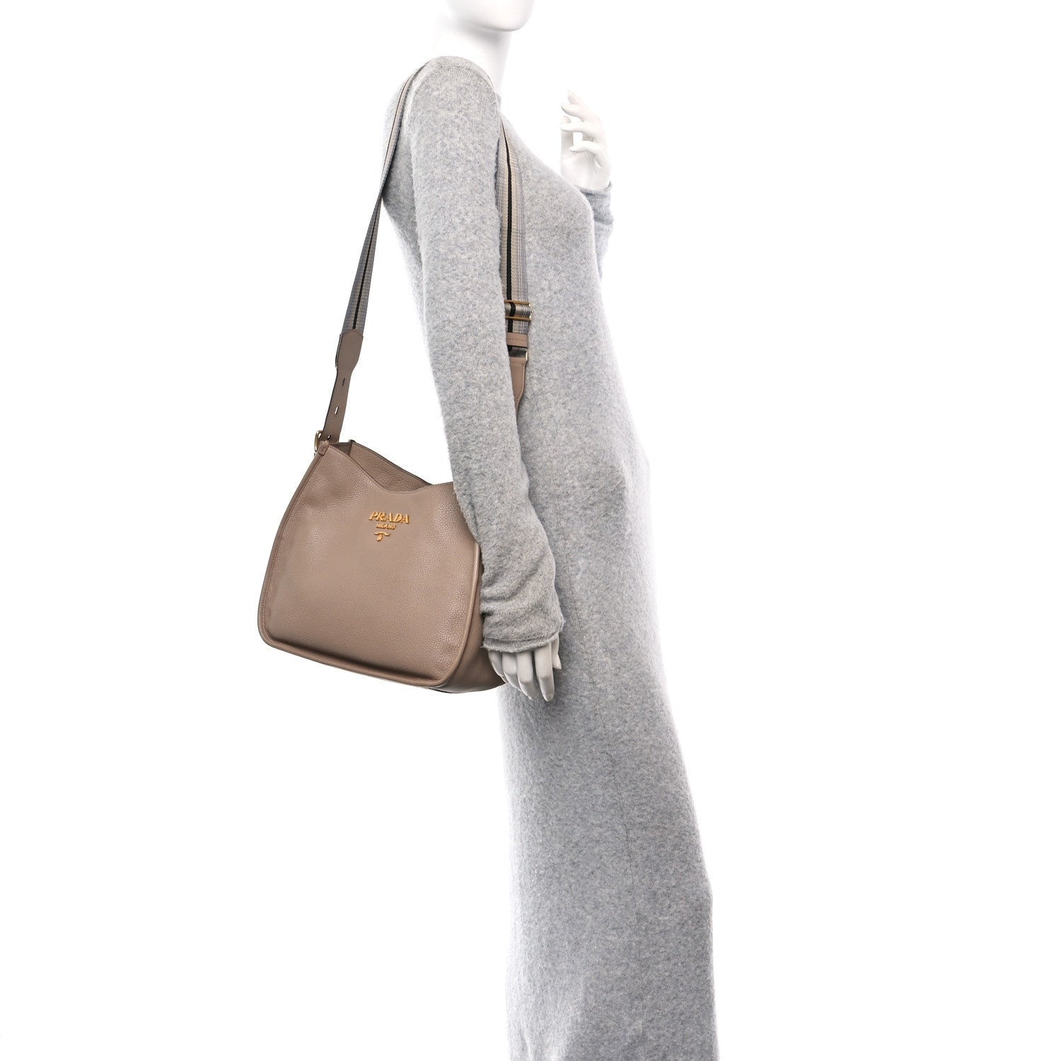Prada Vitello Daino Soft Hobo Messenger Bag Argilla 2 of 7