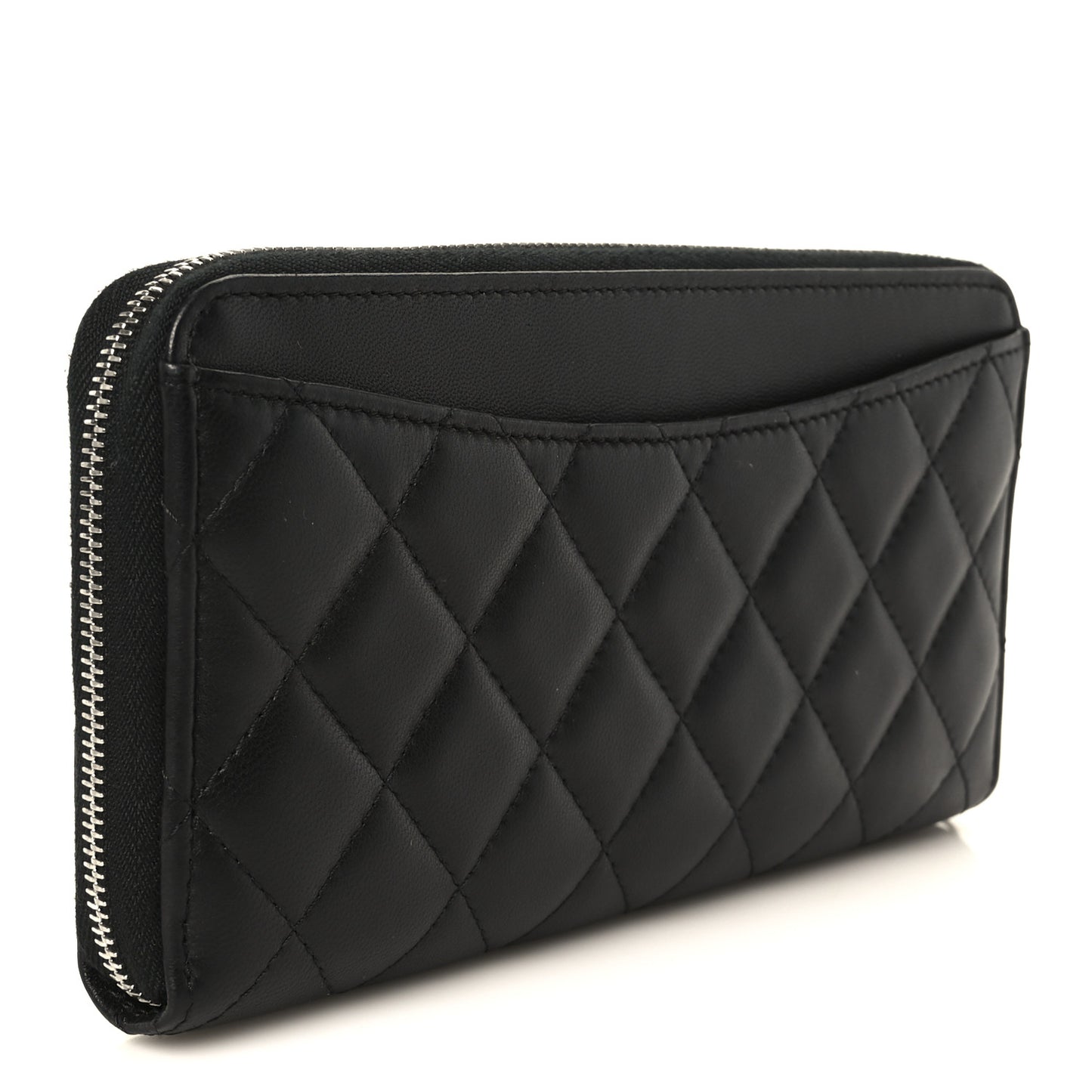 Lambskin Quilted Large Gusset Zip Around Wallet Black