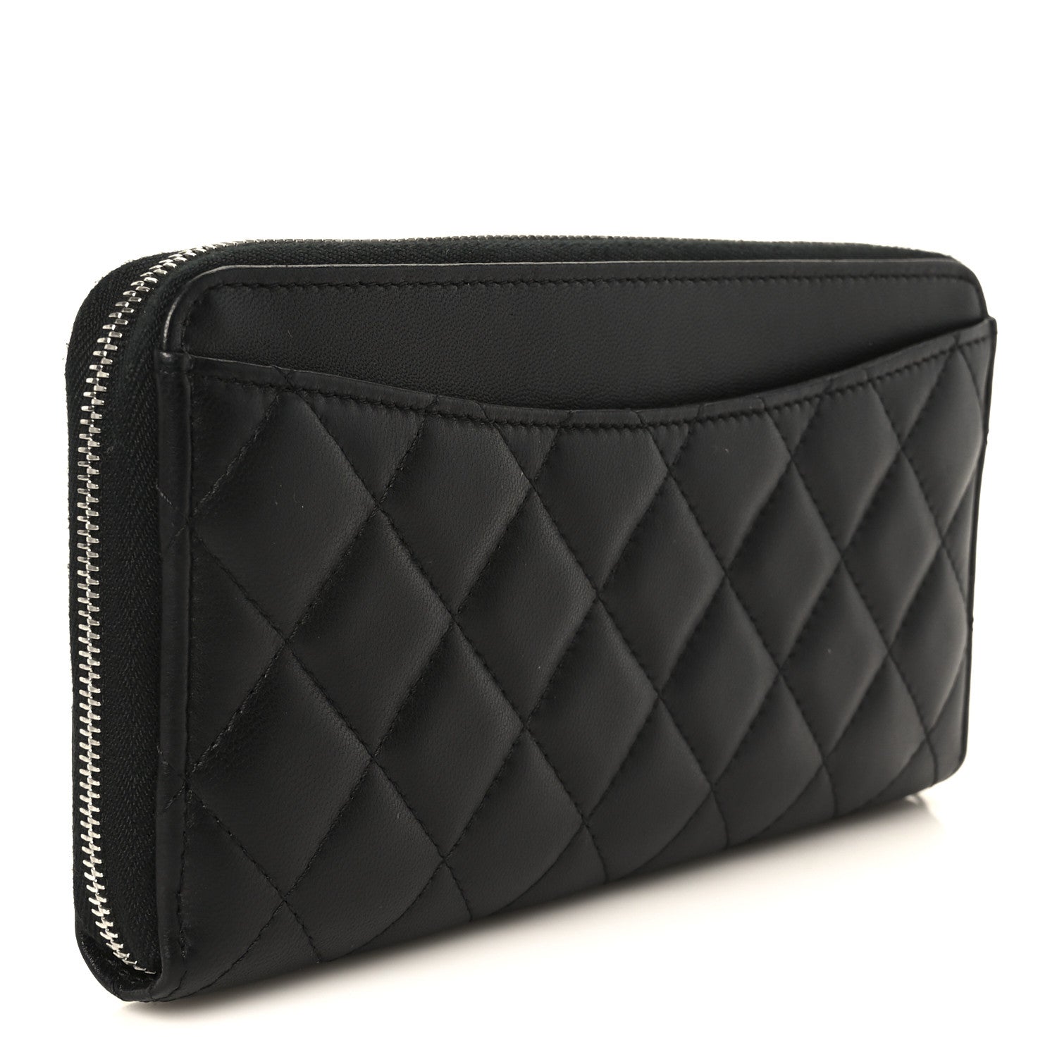 Chanel Lambskin Quilted Large Gusset Zip Around Wallet Black 3 of 10