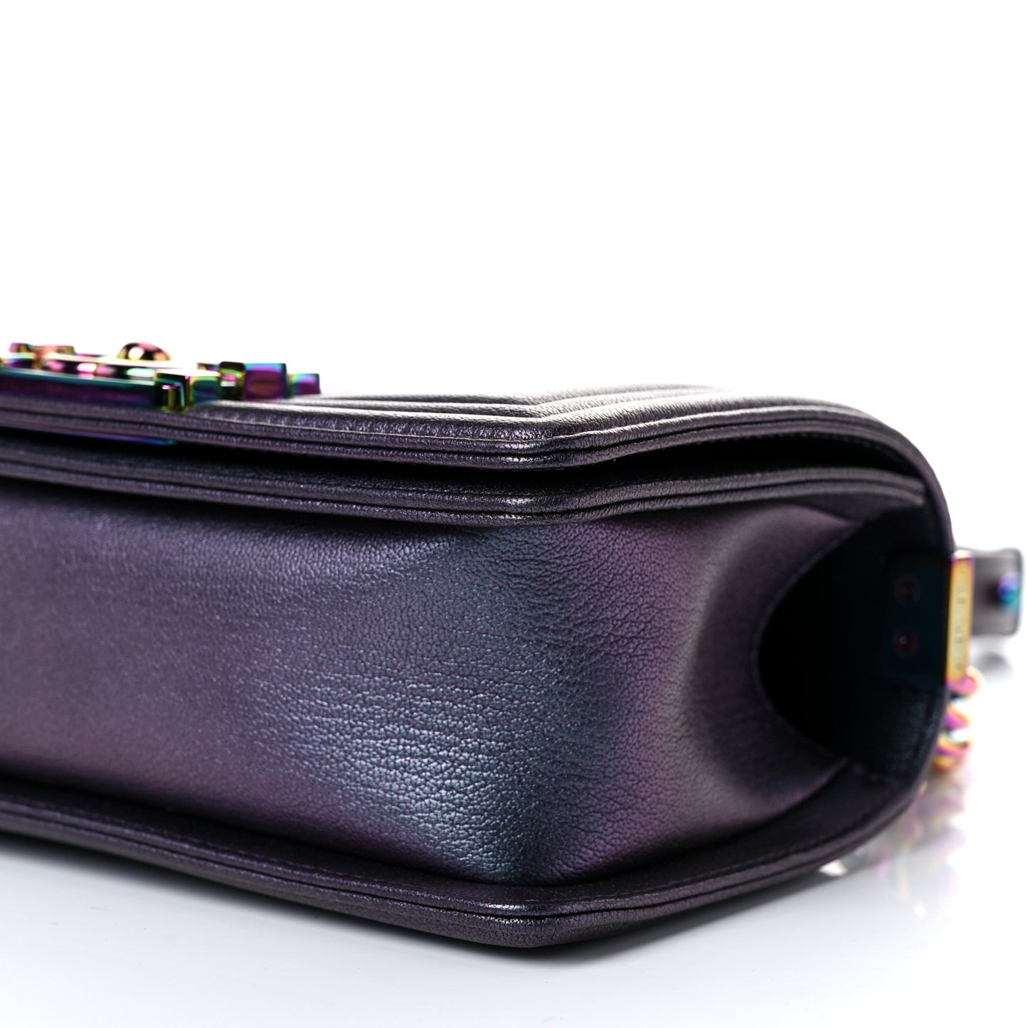 Iridescent Goatskin Quilted Small Boy Flap Purple