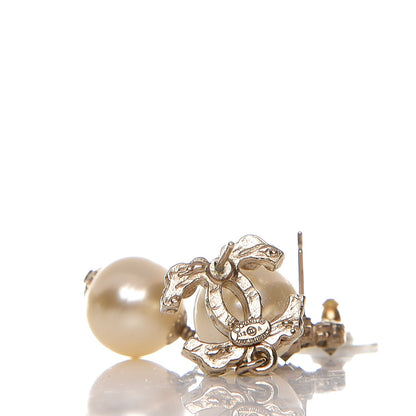 Chanel Crystal Pearl CC Drop Earrings Gold 4 of 4
