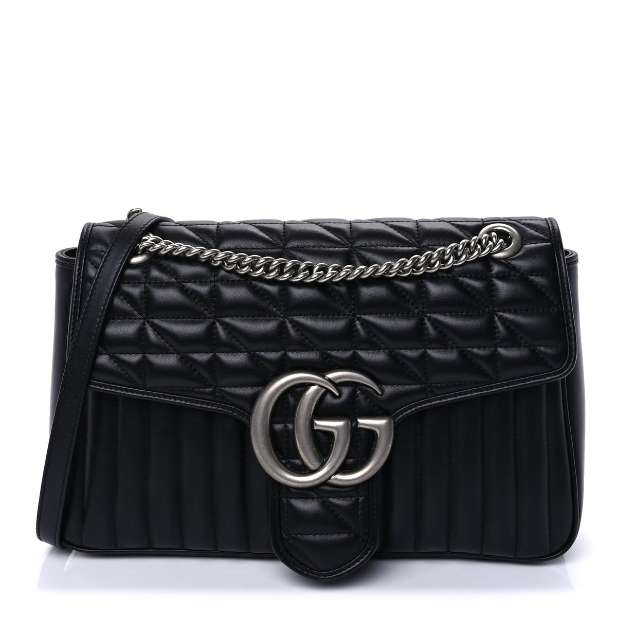 Gucci Calfskin Matelasse Aria Medium GG Marmont Shoulder Bag  Black 1 of 8