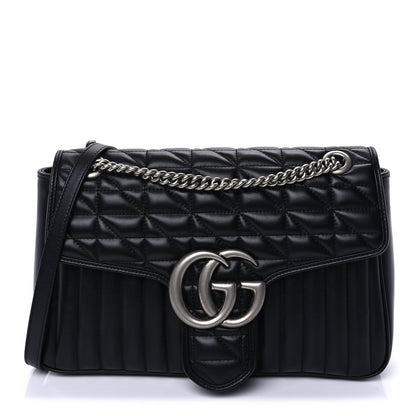 Gucci Calfskin Matelasse Aria Medium GG Marmont Shoulder Bag  Black 1 of 8