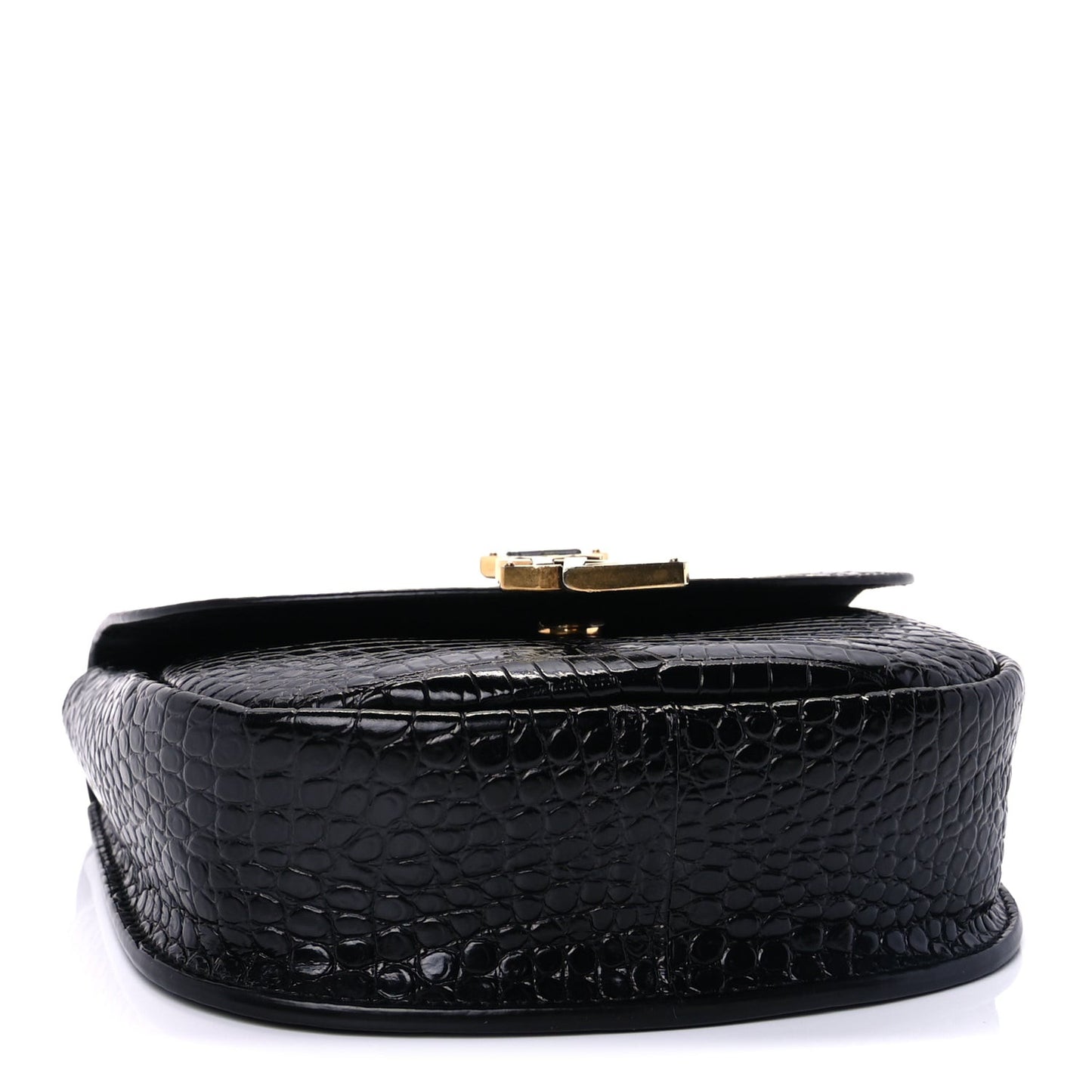 Crocodile Embossed Calfskin Small Kaia Satchel Black