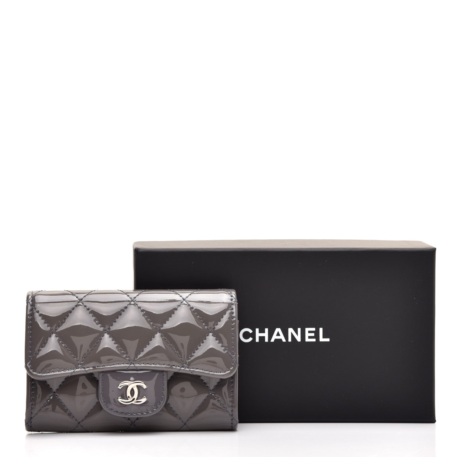 Chanel Patent Quilted Flap Card Holder Dark Grey 8 of 8