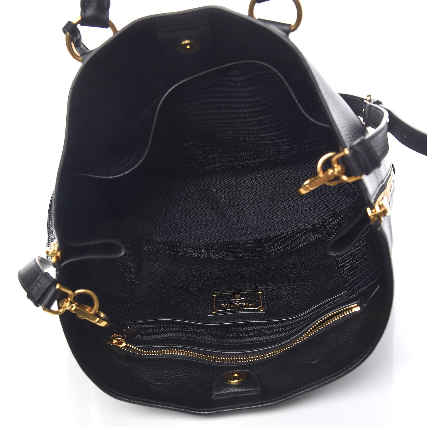 Prada Vitello Daino Side Zip Tote Black 5 of 11
