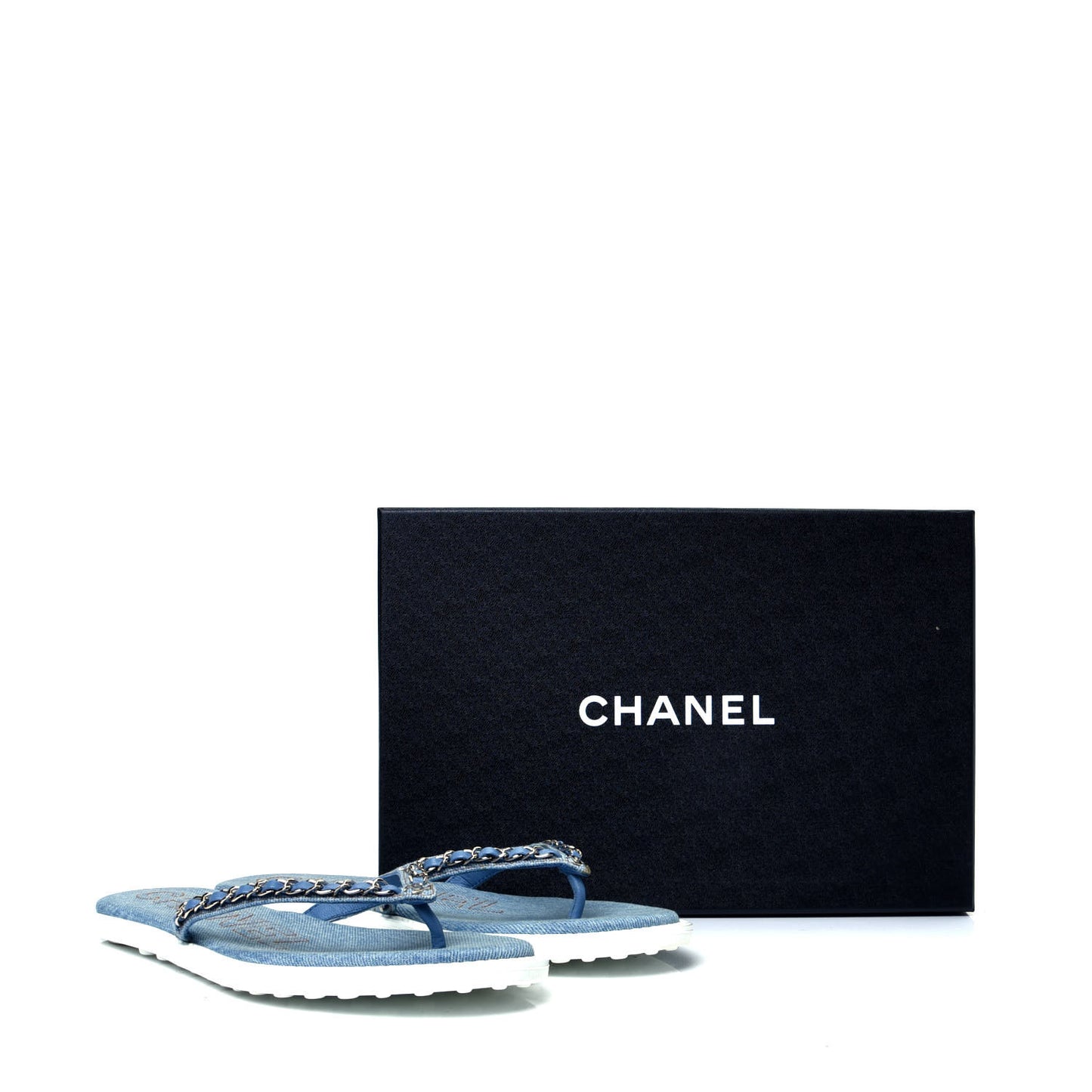 Denim CC Chain Thong Sandals 39 Blue
