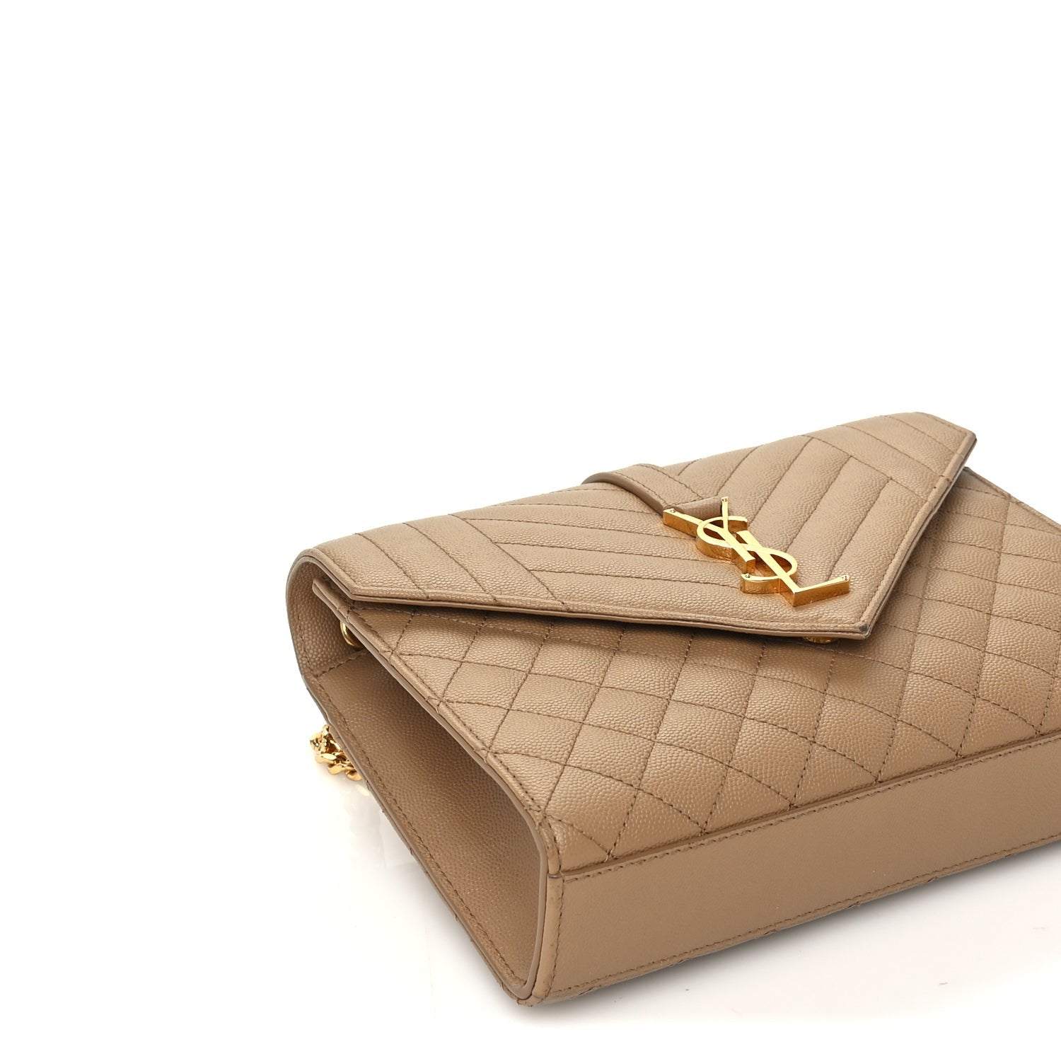 Saint Laurent Grain De Poudre Textured Mixed Matelasse Triquilt Medium Monogram Envelope Chain Bag Dark Latte 7 of 8