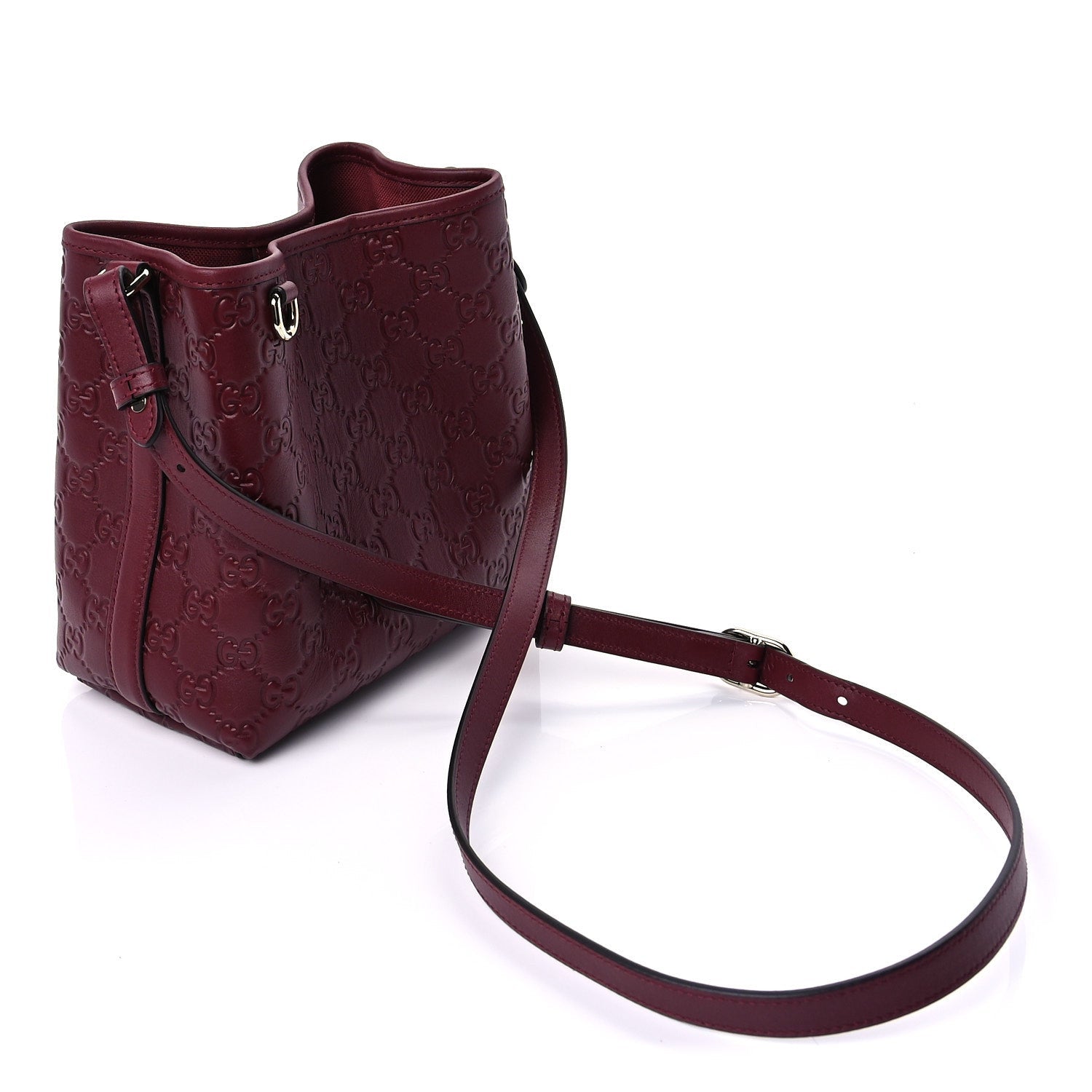 Gucci GG Calfskin Embossed Emblem Small Bucket Bag Rosso Ancora Red 2 of 8
