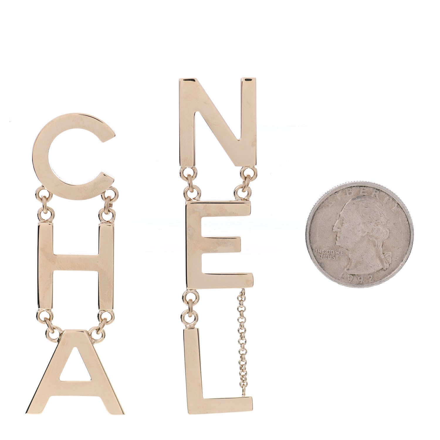 Chanel Metal Cha-Nel Logo Drop Earrings Gold 2 of 4