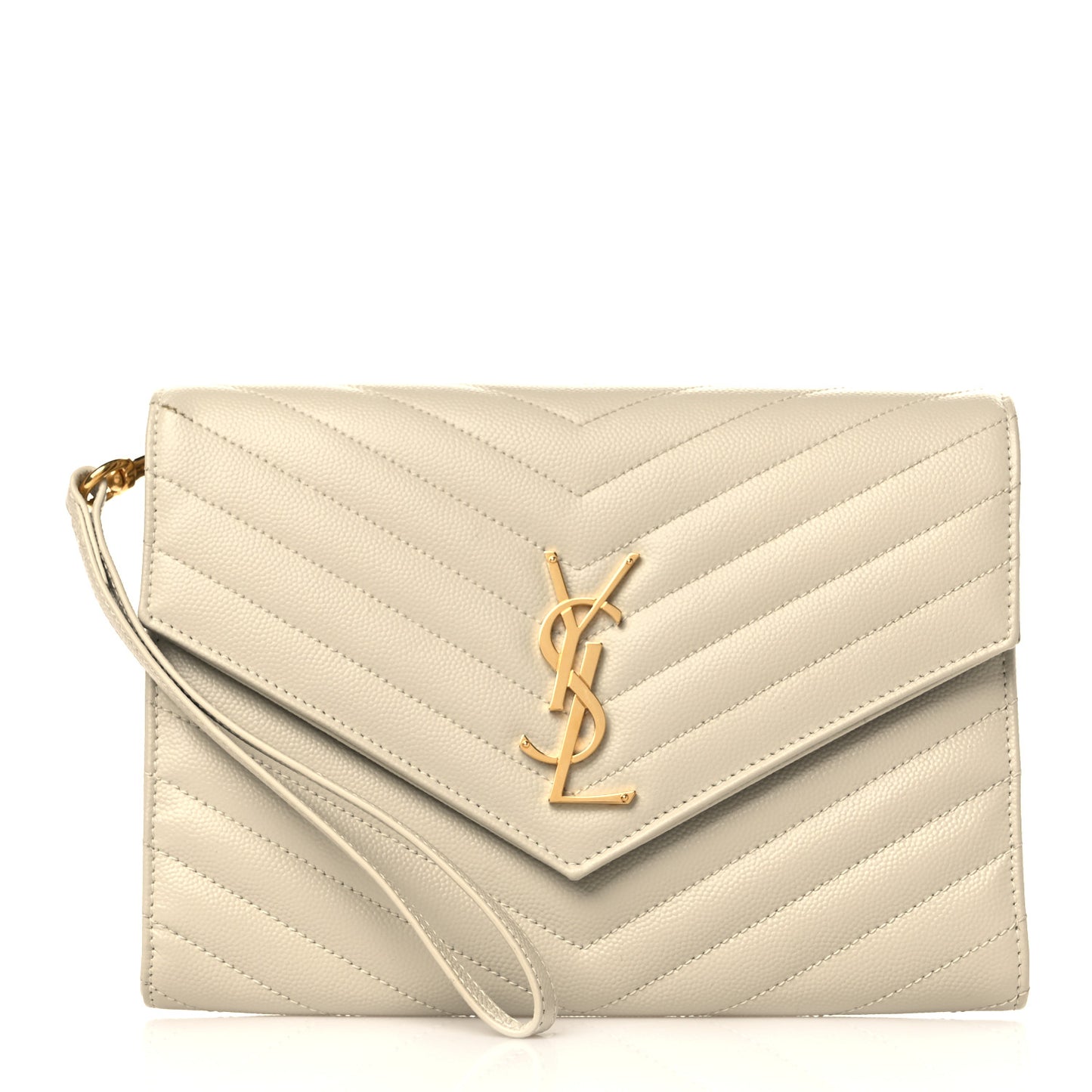 Grain De Poudre Matelasse Chevron Monogram Envelope Clutch Crema Soft