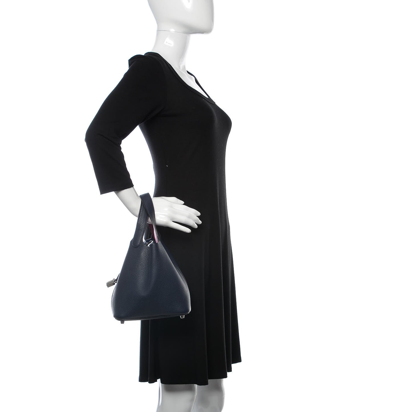 Taurillon Clemence Swift Eclat Picotin Lock 18 PM Bleu Nuit Rose Pourpre