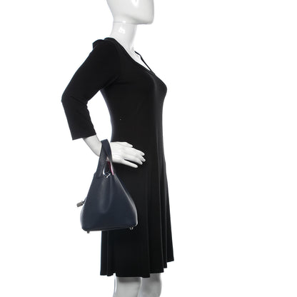 Hermes Taurillon Clemence Swift Eclat Picotin Lock 18 PM Bleu Nuit Rose Pourpre 2 of 9