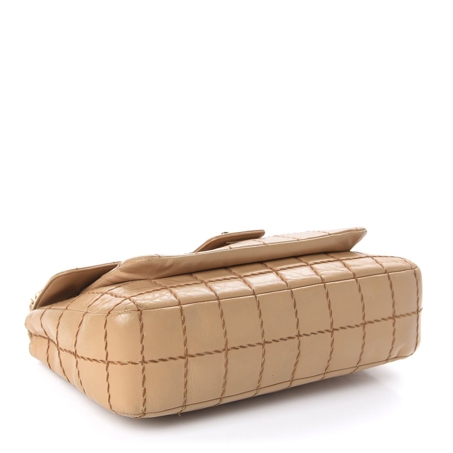 Lambskin Square Double Stitch Flap Beige