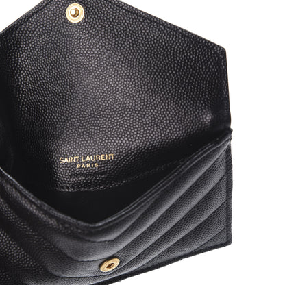 Saint Laurent Grain De Poudre Matelasse Chevron Monogram Compact Wallet Black 5 of 7