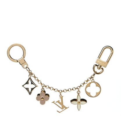 Louis Vuitton Brass Enamel Fleur De Monogram Bag Charm Chain Gold 4 of 11