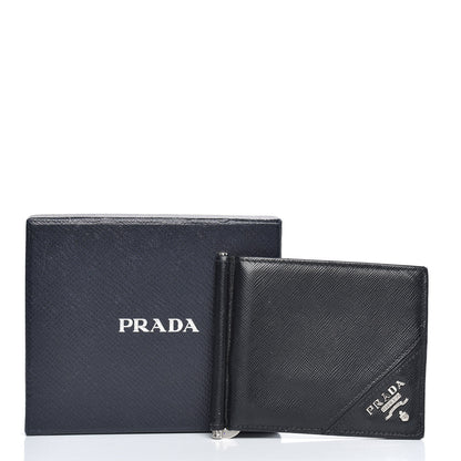 Prada Saffiano Money Clip Bi-Fold Wallet Black 7 of 7
