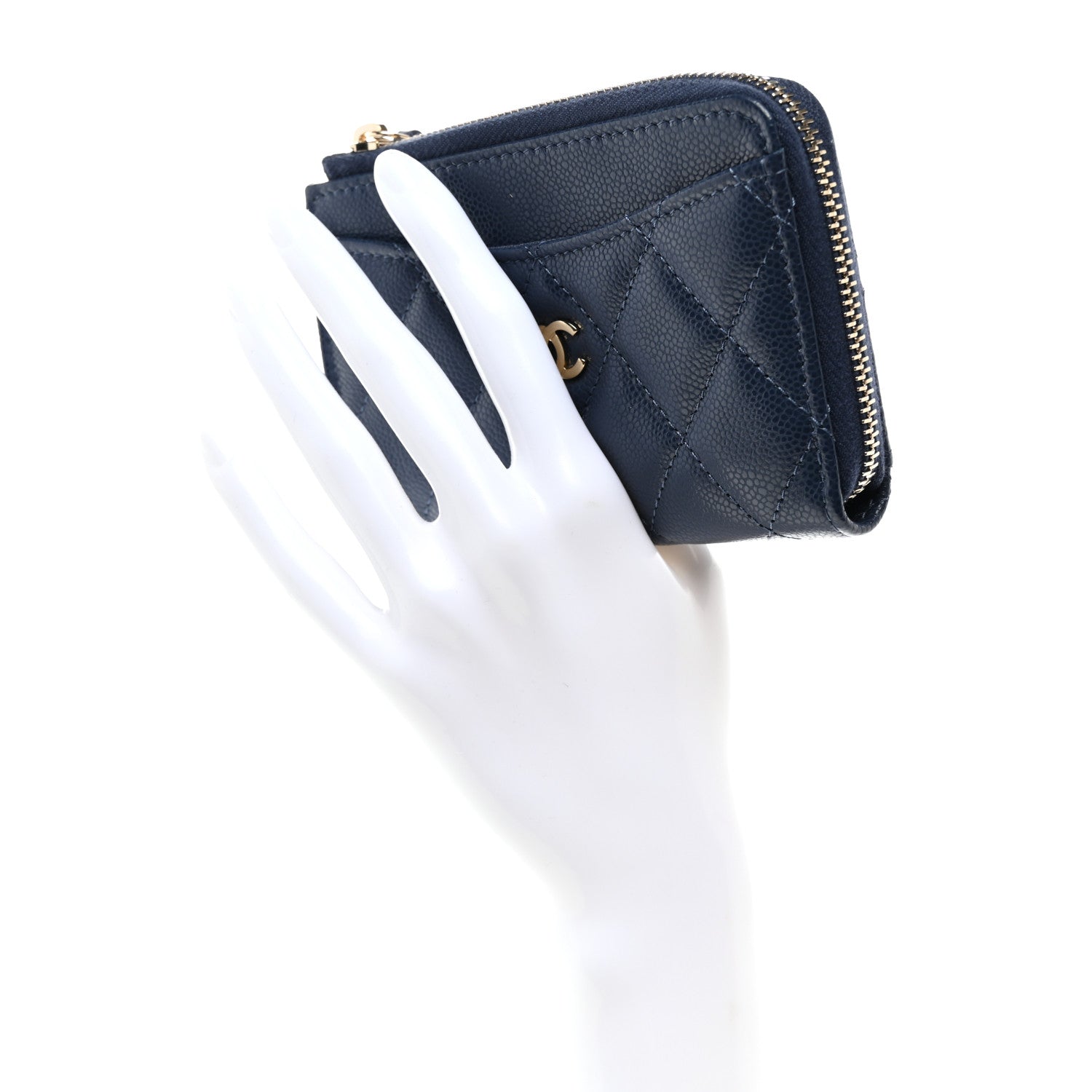 Chanel Caviar Quilted CC Zip Around Card Holder Navy 2 of 8