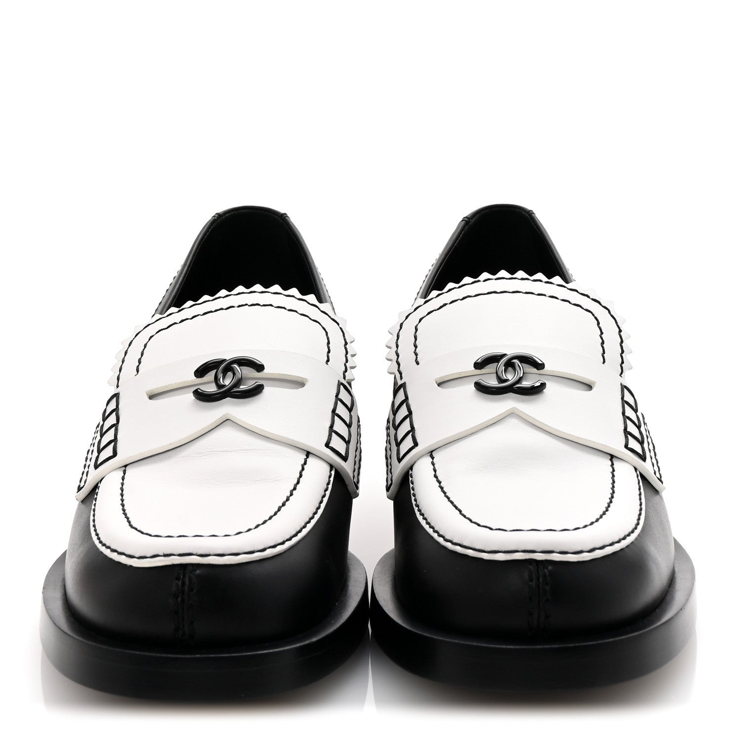 Chanel Calfskin CC Loafers 38 Black White Beige 3 of 7