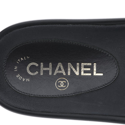 Chanel Lambskin Canvas Chain Flat Sandals 38 Black 7 of 8