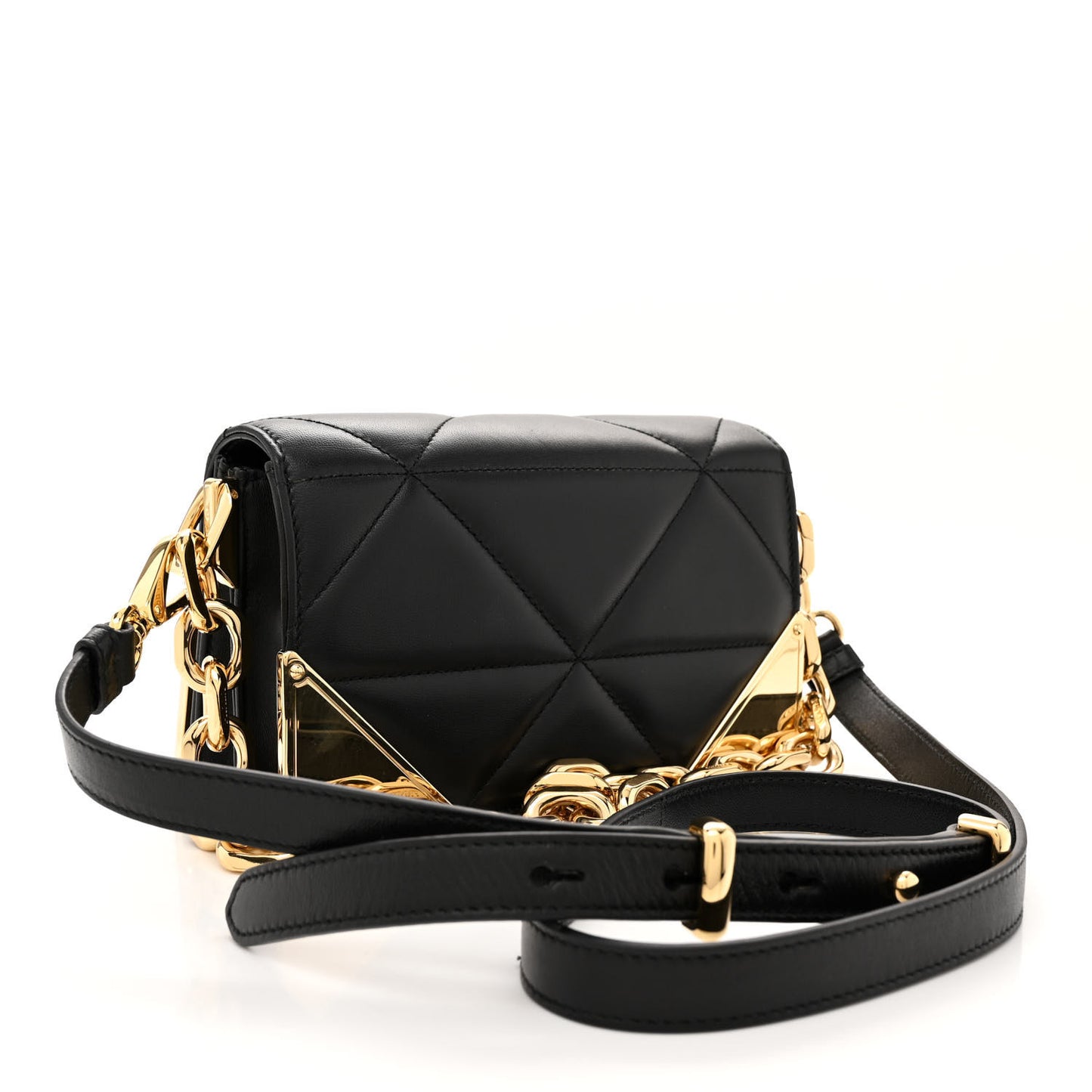 Nappa Triangle Quilted Metal Shoulder Bag Black
