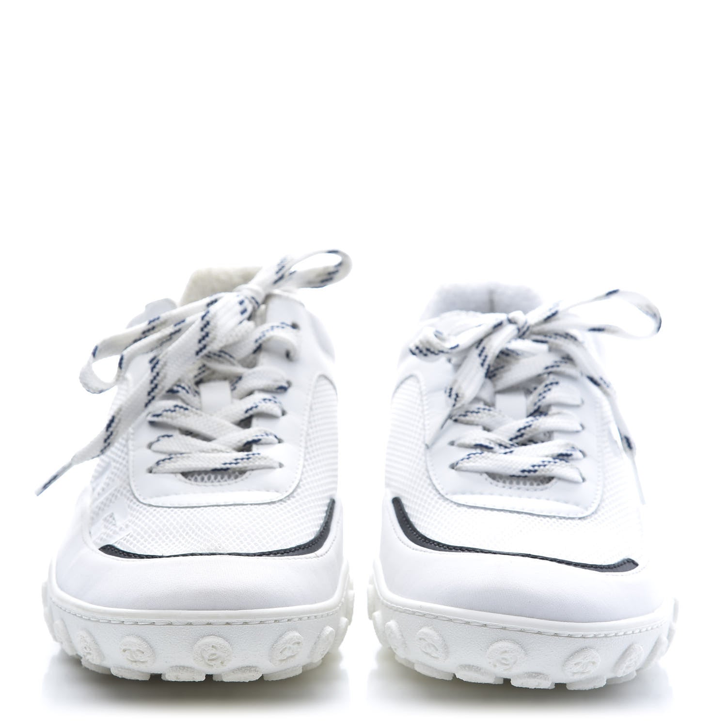 Chanel Lycra Womens CC Sneakers 37 White Black 4 of 9