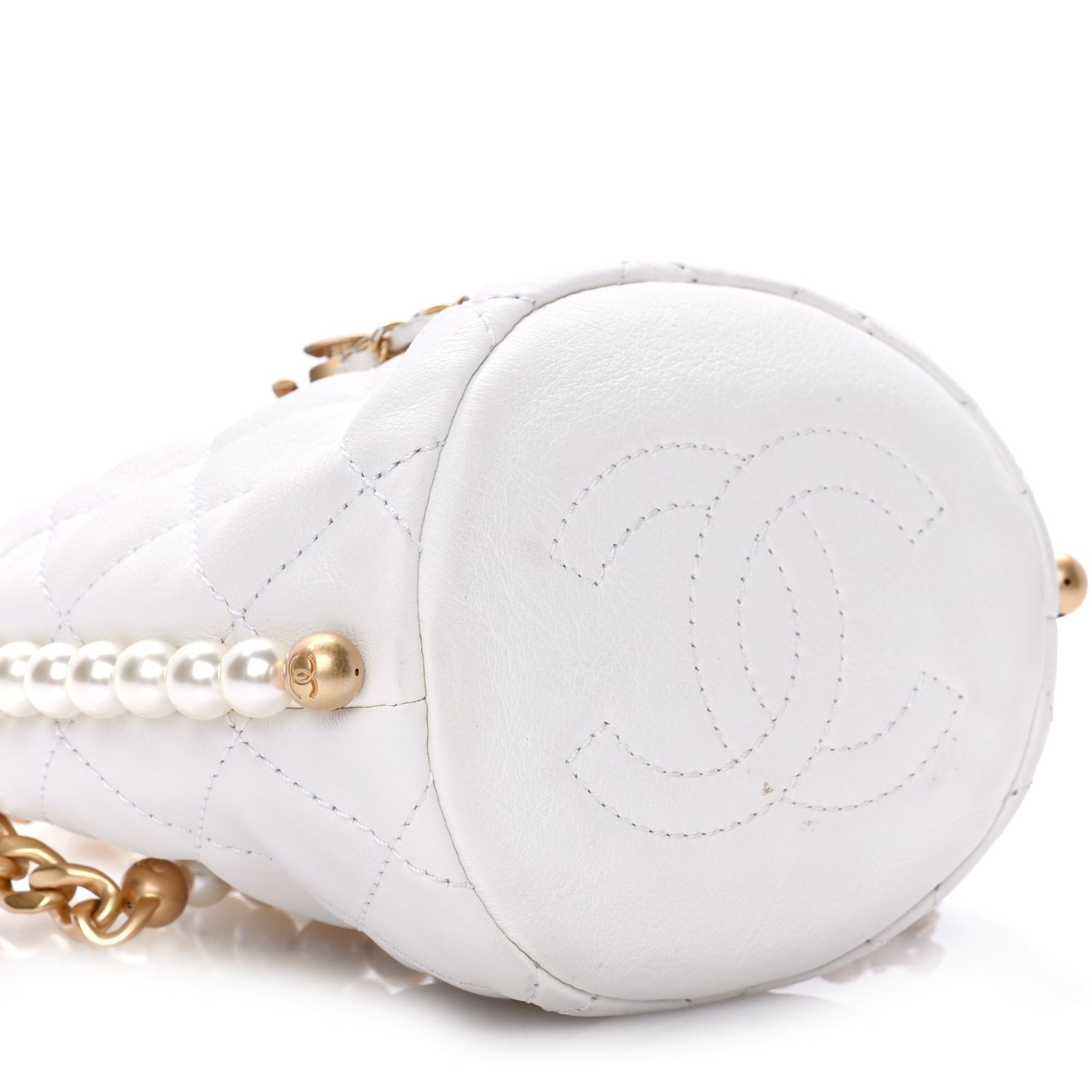 Chanel Calfskin Quilted Pearl Mini About Pearls Drawstring Bucket Bag White 8 of 10
