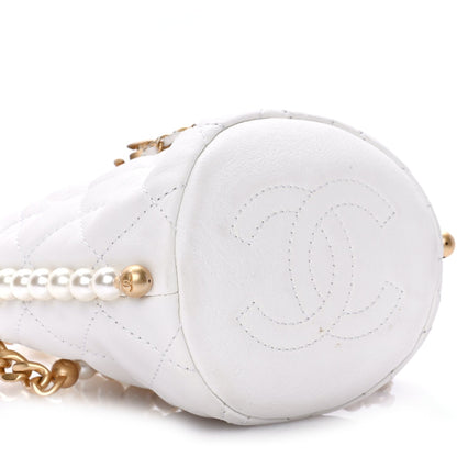 Chanel Calfskin Quilted Pearl Mini About Pearls Drawstring Bucket Bag White 8 of 10