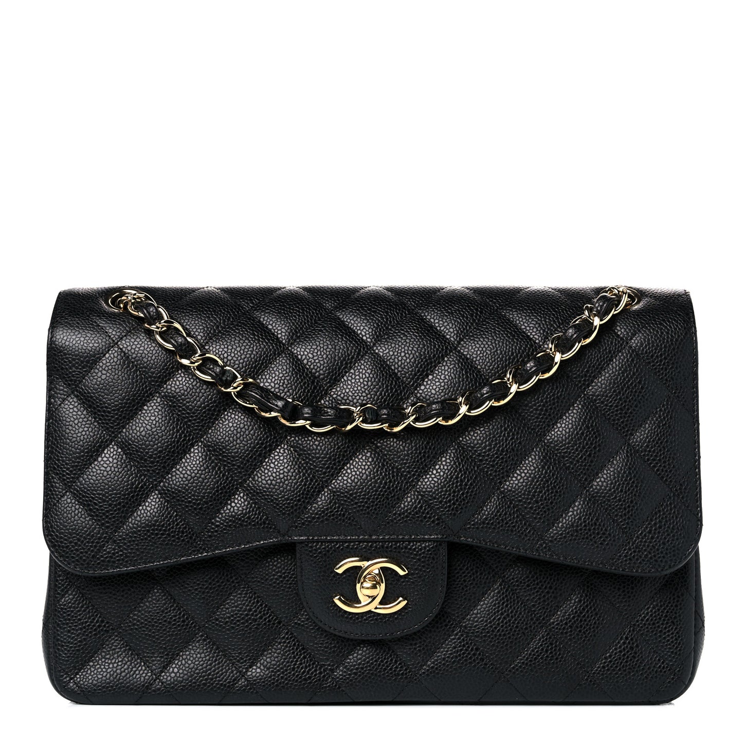 Caviar Quilted Jumbo Double Flap Black