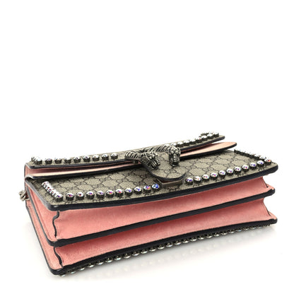Gucci GG Supreme Monogram Suede Crystal Small Dionysus Shoulder Bag  Beige Ebony Light Peonia 3 of 9