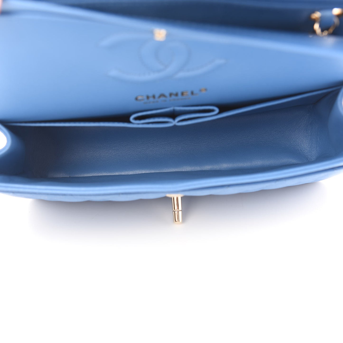 Caviar Quilted Small Double Flap Blue