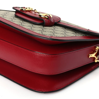 Gucci GG Supreme Monogram Azalea Calfskin Horsebit 1955 Shoulder Bag Beige Ebony New Cherry Red 9 of 9