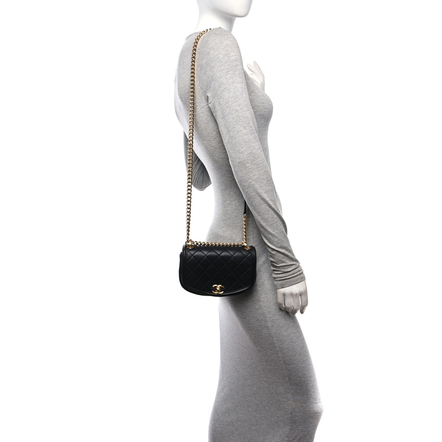 Calfskin Quilted Small Underline Flap Black