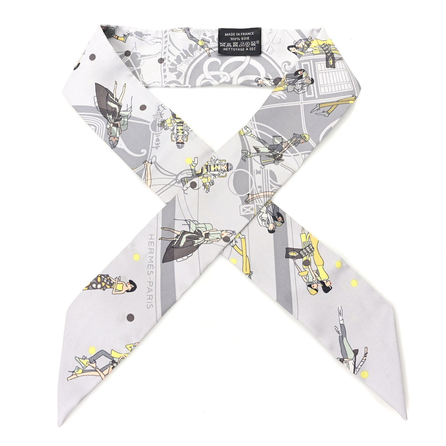 Hermes Silk Ex-Libris Les Parisiennes Twilly Gris Perle Jaune 1 of 4