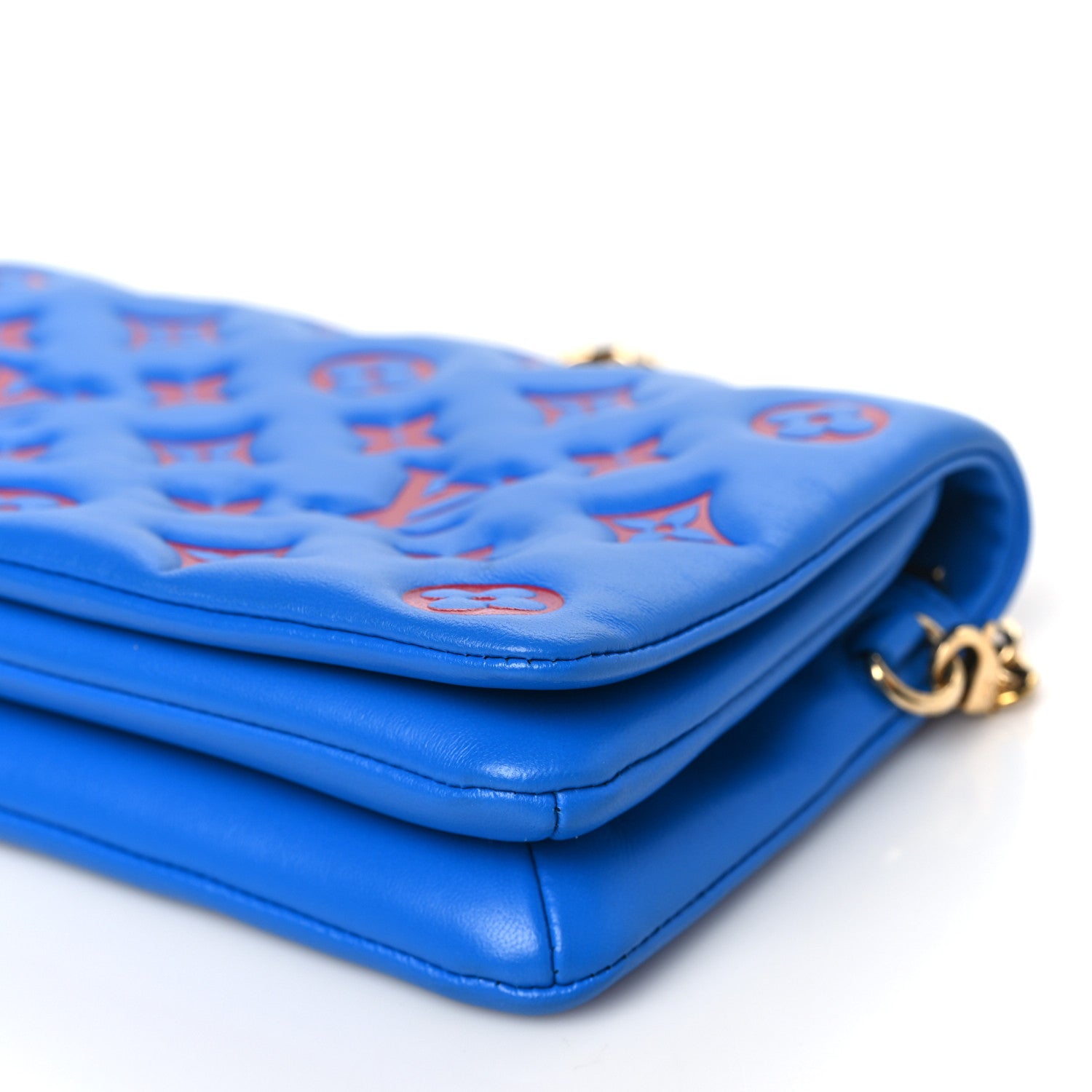 Louis Vuitton LOUIS VUITTON Lambskin Embossed Monogram Vuittamins Pochette Coussin Blue Red 8 of 8