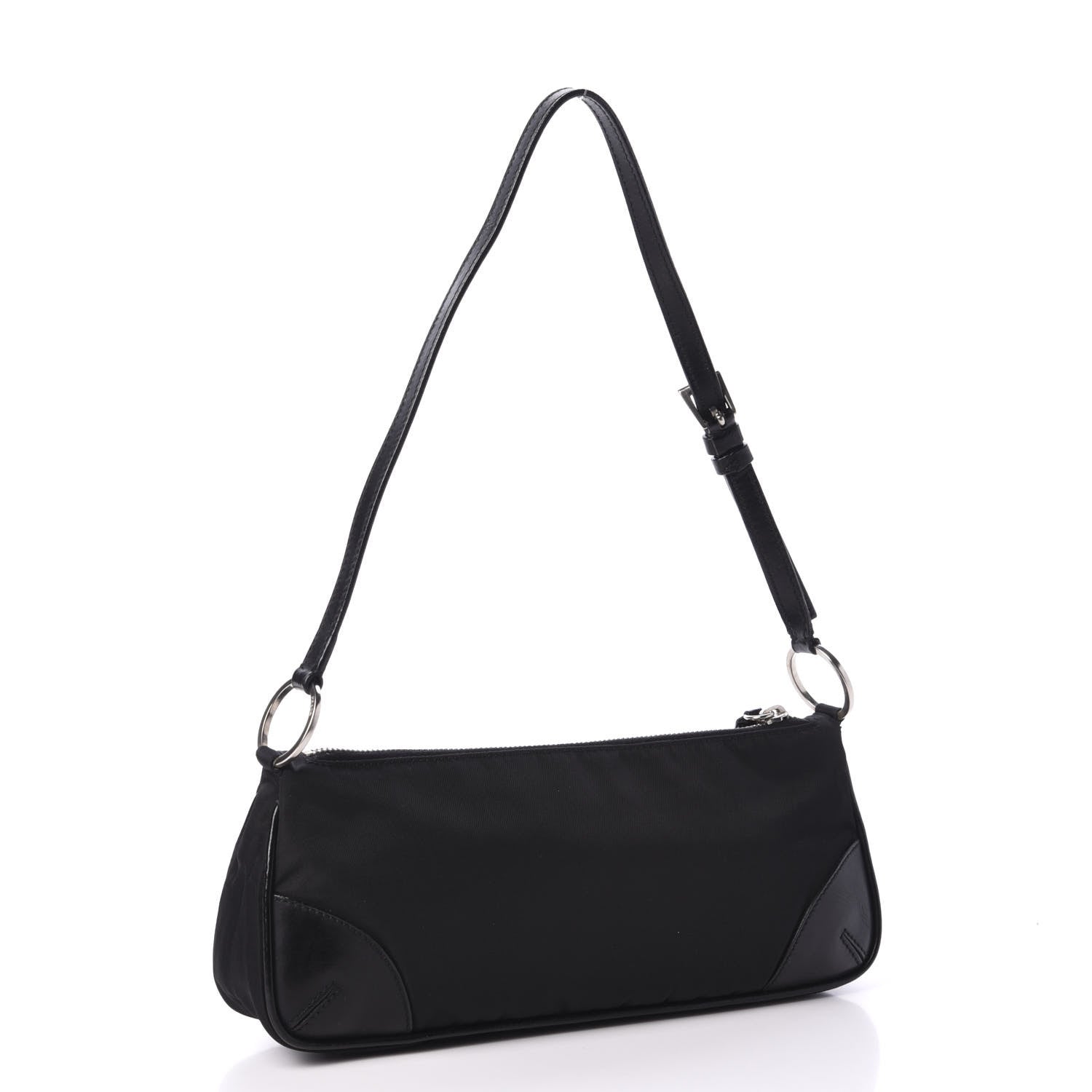 Prada Tessuto Nylon Soft Calfskin Shoulder Bag Black 3 of 9