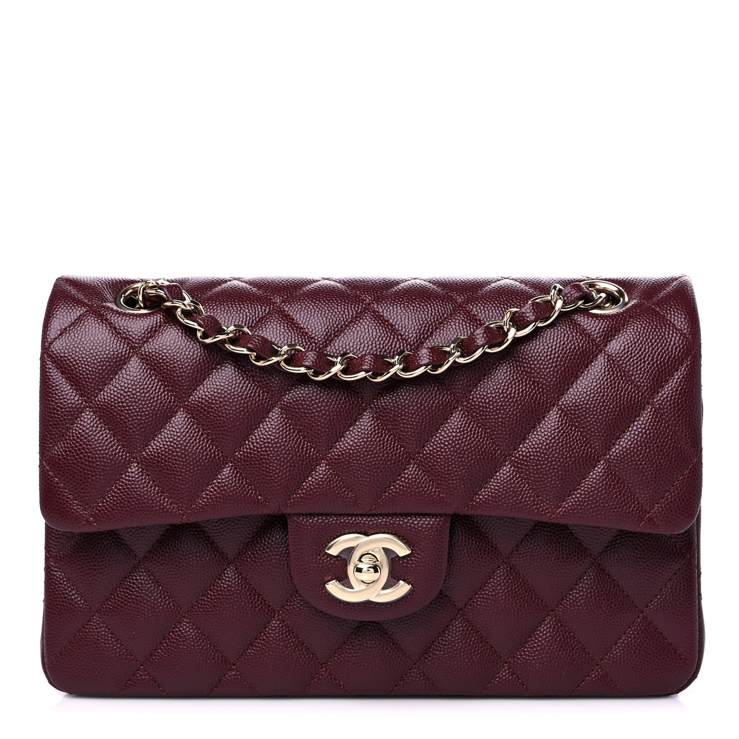 Caviar Quilted Small Double Flap Burgundy