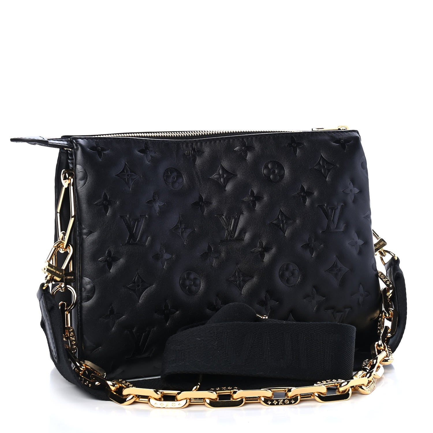 Louis Vuitton Lambskin Embossed Monogram Coussin PM Black 3 of 9