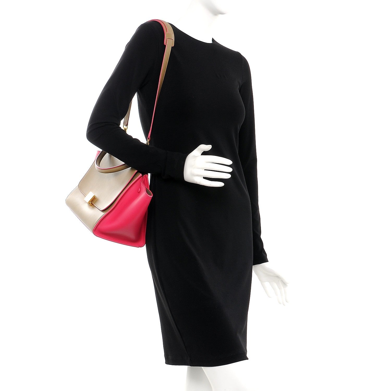 Celine Smooth Calfskin Small Bi-Color Trapeze Taupe Fuchsia 2 of 9