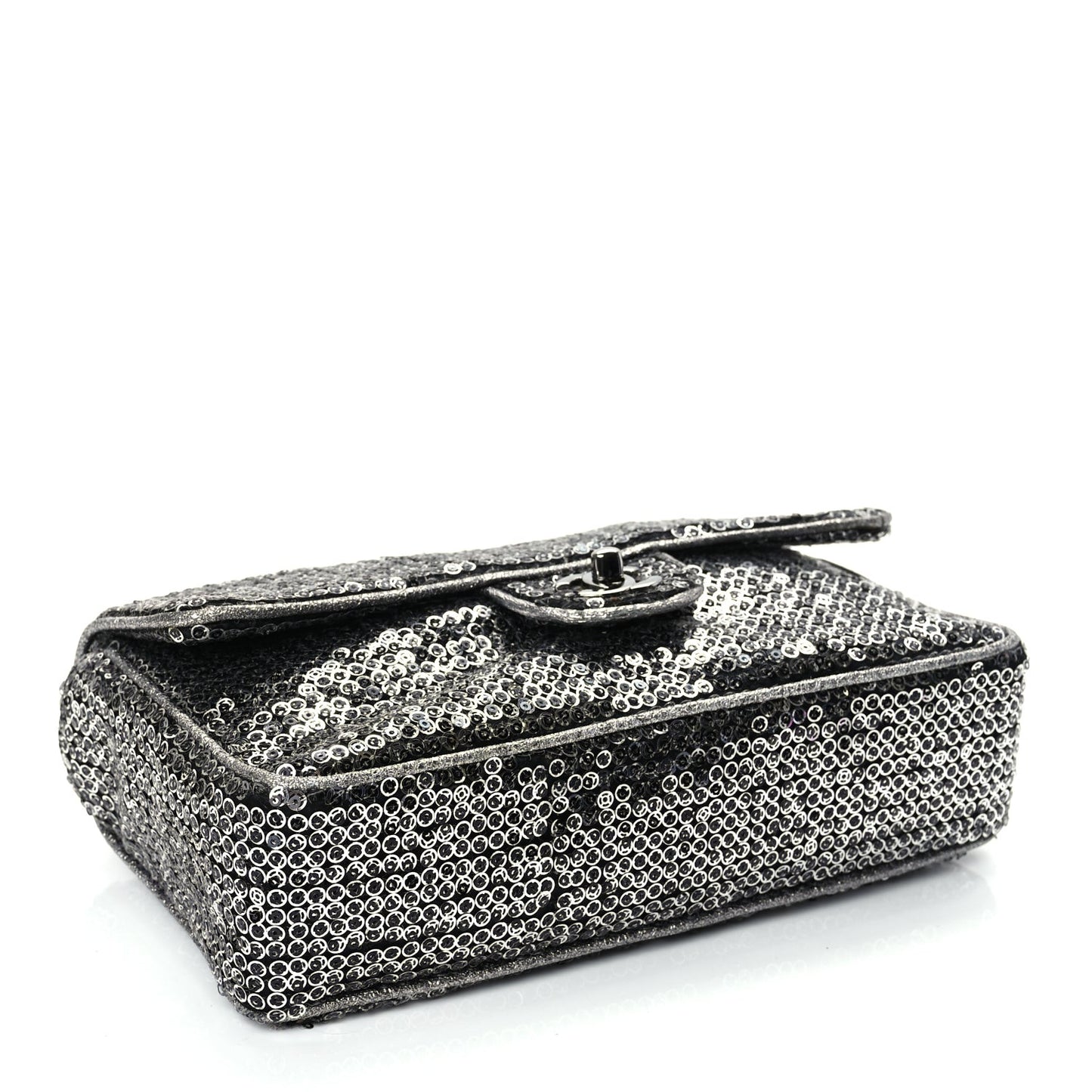 Sequin Medium Single Flap Dark Silver