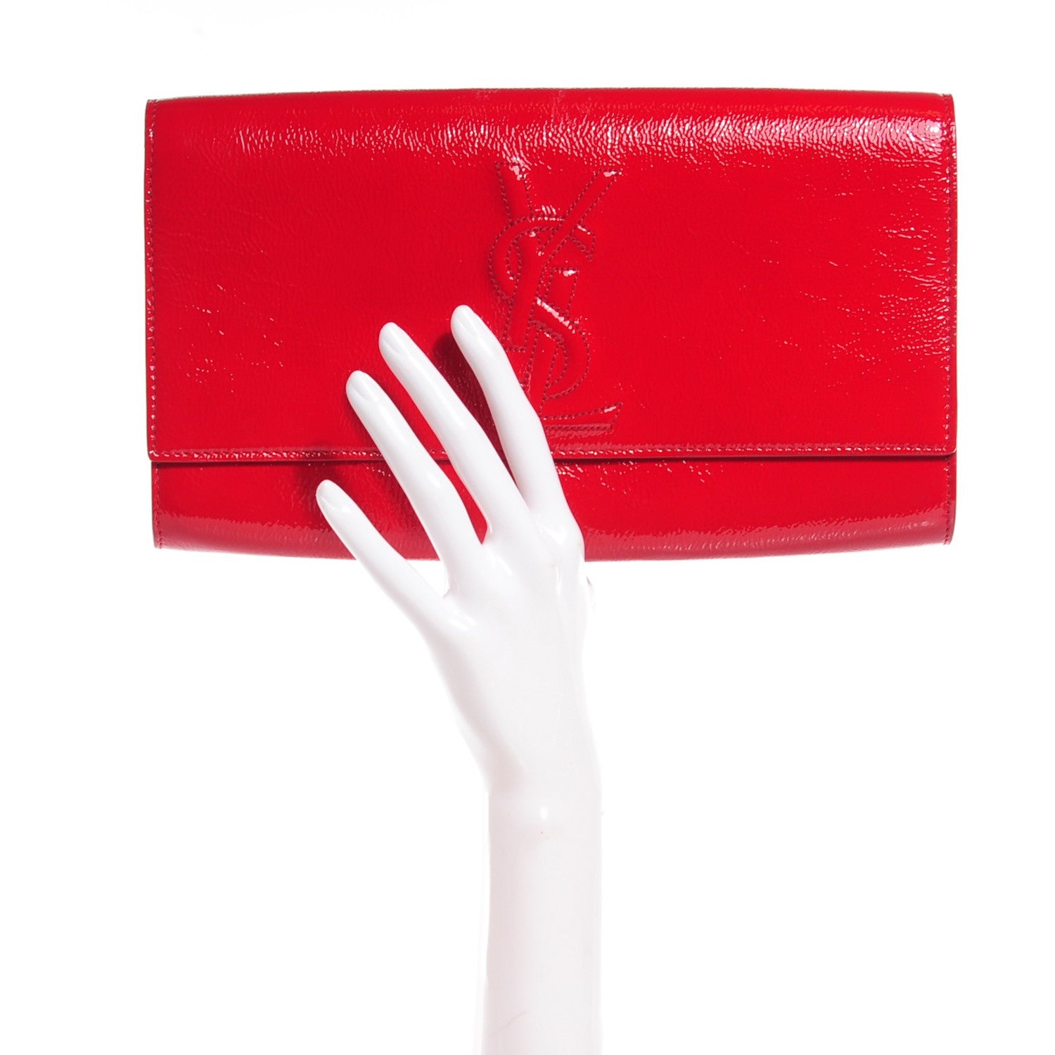 Saint Laurent Textured Patent Monogram Large Belle De Jour Clutch Red 2 of 7