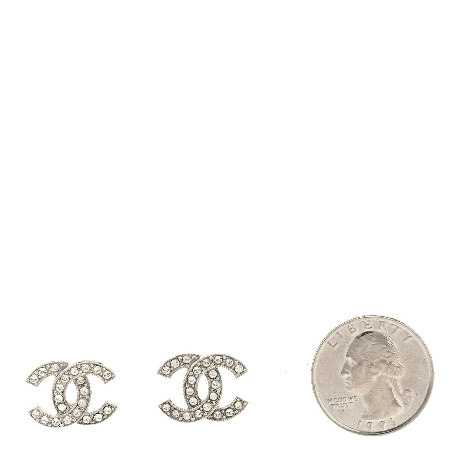 Chanel Crystal CC Earrings Silver 2 of 4