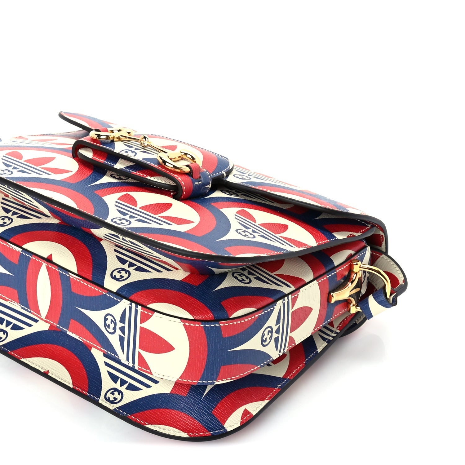 Gucci X ADIDAS Shangai Calfskin Web Trefoil Interlocking G Small Horsebit 1955 Shoulder Bag Red White Blue 8 of 8