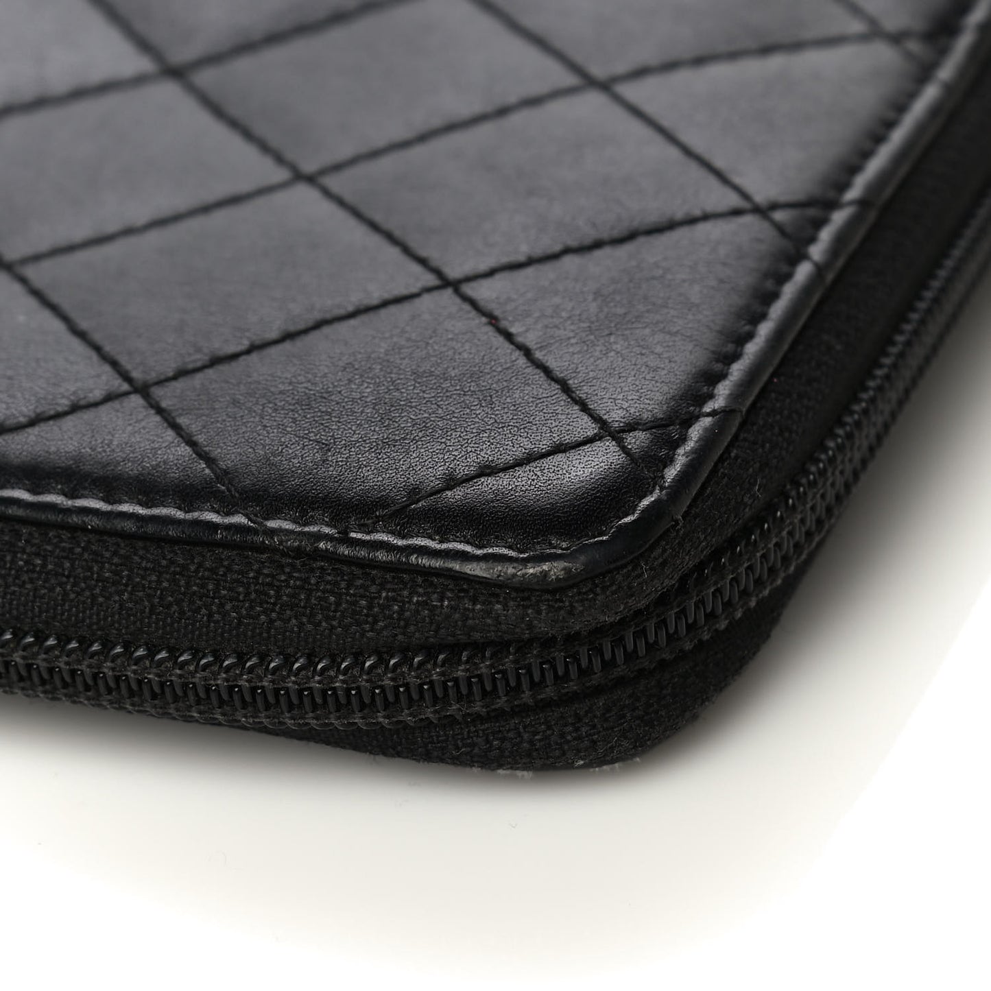 Calfskin Cambon Zip Around Organizer Wallet Black White