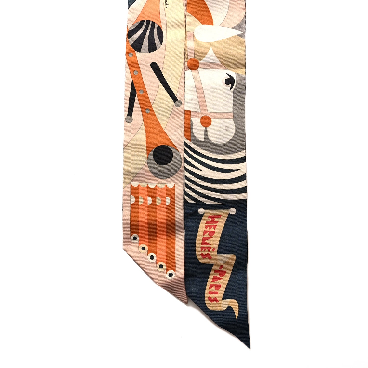 Hermes Silk Parade En Fanfare Twilly Noir Caramel Gris 2 of 4