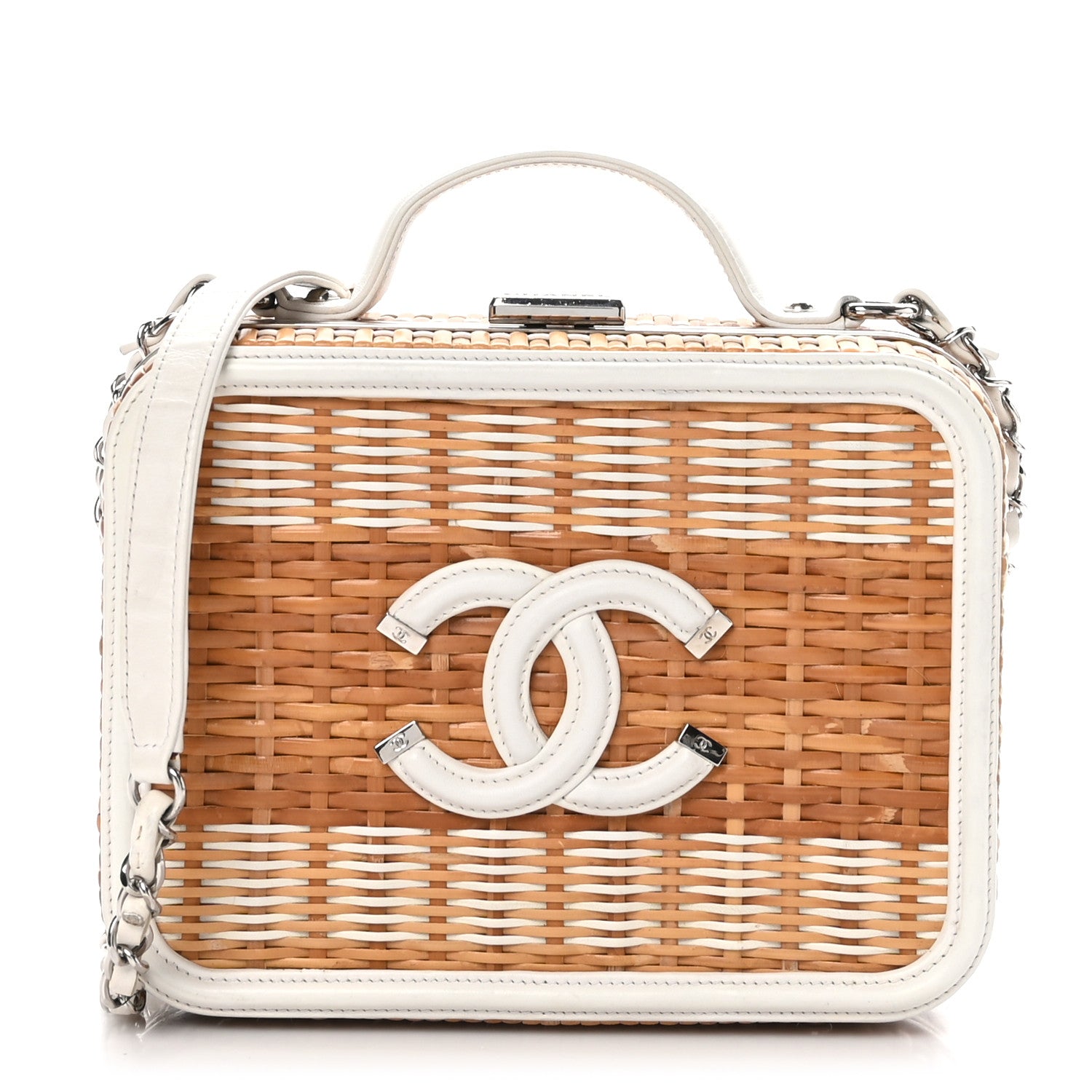 Chanel Raffia Calfskin CC Filigree Vanity Case White 1 of 11