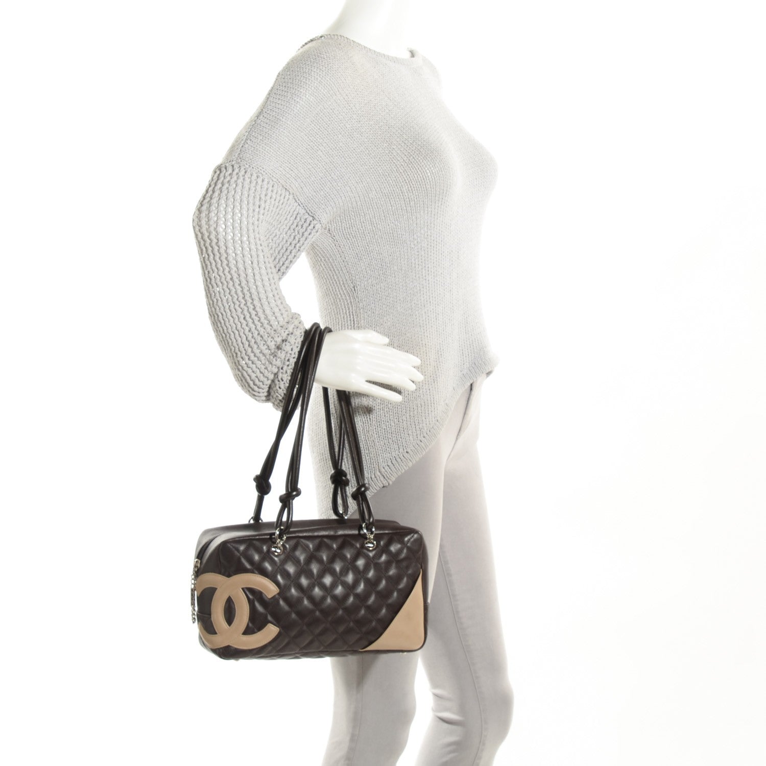 Chanel Calfskin Quilted Cambon Large Bowler Brown Beige 2 of 7