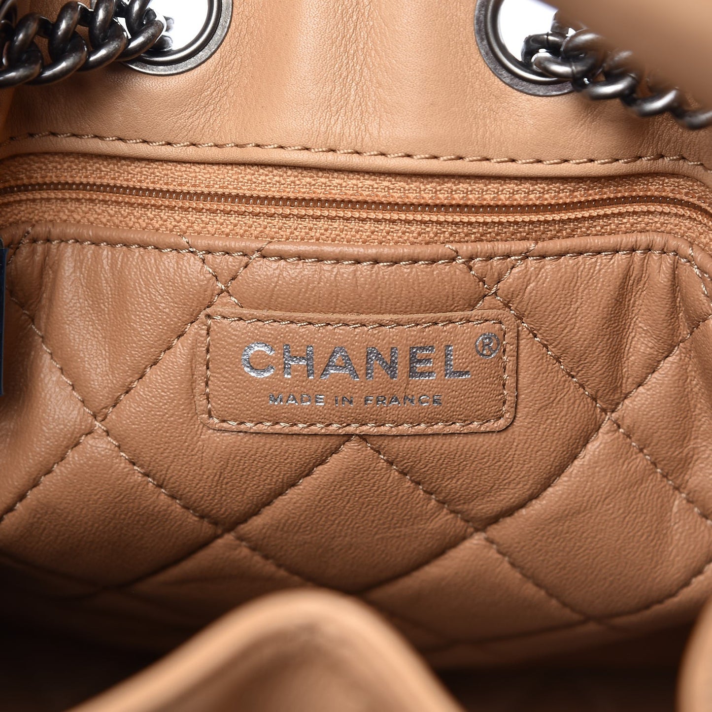 Calfskin Stitched Medium Urban Luxury Drawstring Backpack Beige